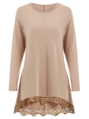 High Low Lace Panel Long Sleeve T-shirt