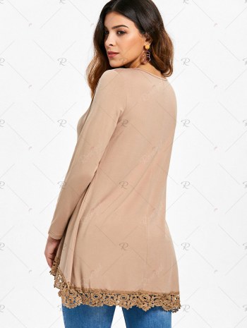 High Low Lace Panel Long Sleeve T-shirt