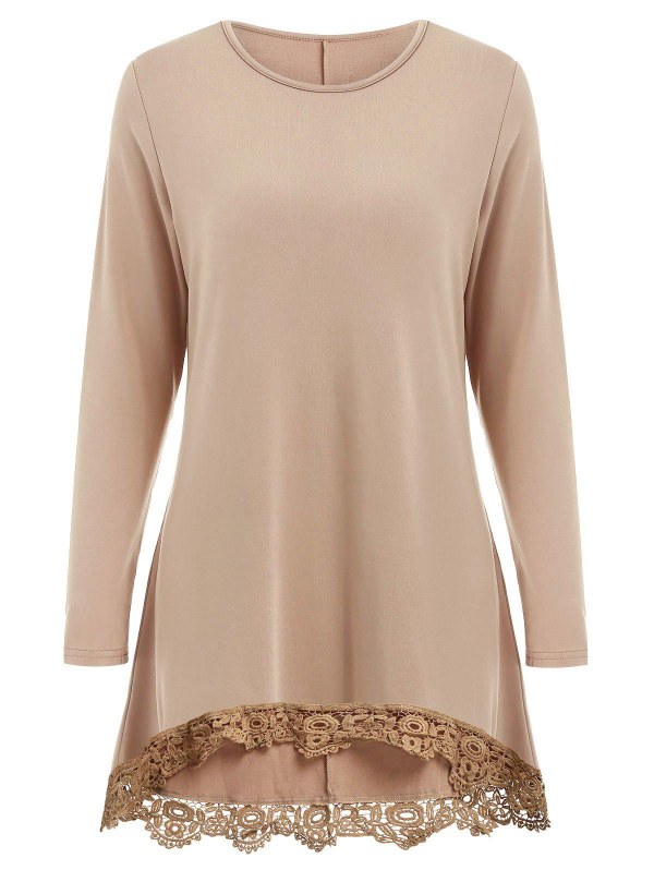 High Low Lace Panel Long Sleeve T-shirt