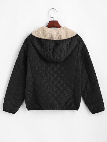 Hooded Pockets Fleece Lined Quilted Coat