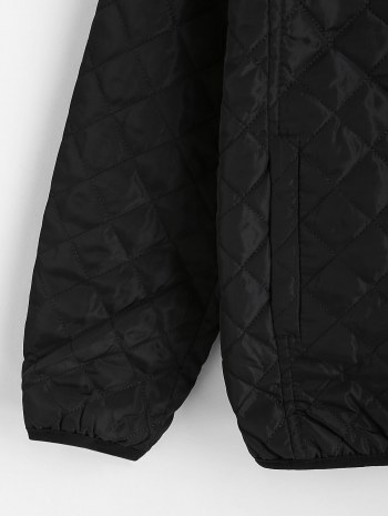 Hooded Pockets Fleece Lined Quilted Coat