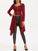 Lace-up Lace Trim Faux Twinset Skirted Coat
