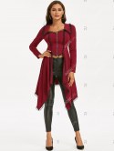 Lace-up Lace Trim Faux Twinset Skirted Coat