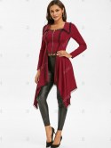 Lace-up Lace Trim Faux Twinset Skirted Coat