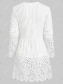 Lacing Ribbed Lace Panel Knitted Top
