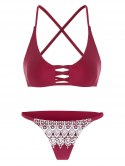 Lattice Cut Lace Overlay Spaghetti Strap Bikini