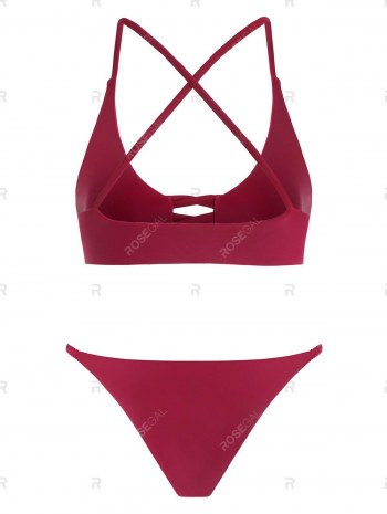 Lattice Cut Lace Overlay Spaghetti Strap Bikini