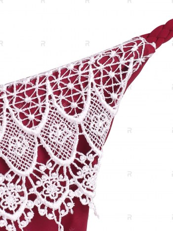 Lattice Cut Lace Overlay Spaghetti Strap Bikini