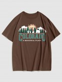 Letter Forest Bear Graphic Casual T-shirt