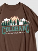 Letter Forest Bear Graphic Casual T-shirt