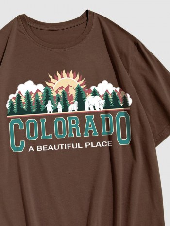 Letter Forest Bear Graphic Casual T-shirt