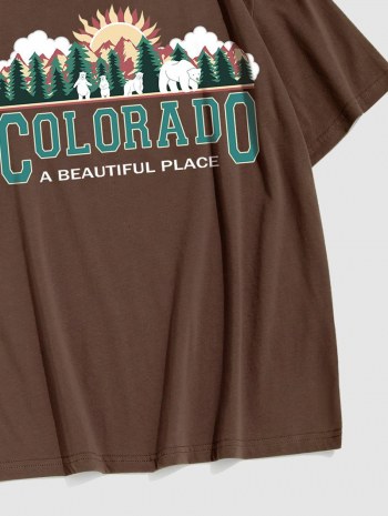 Letter Forest Bear Graphic Casual T-shirt