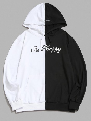 Letter Print Contrast Slogan Hoodie