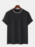 Letter Print Ribbed Collar Casual T-shirt
