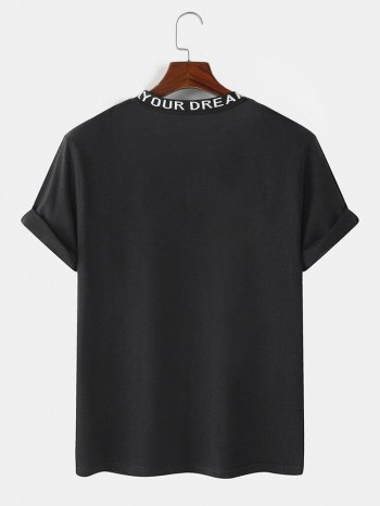 Letter Print Ribbed Collar Casual T-shirt