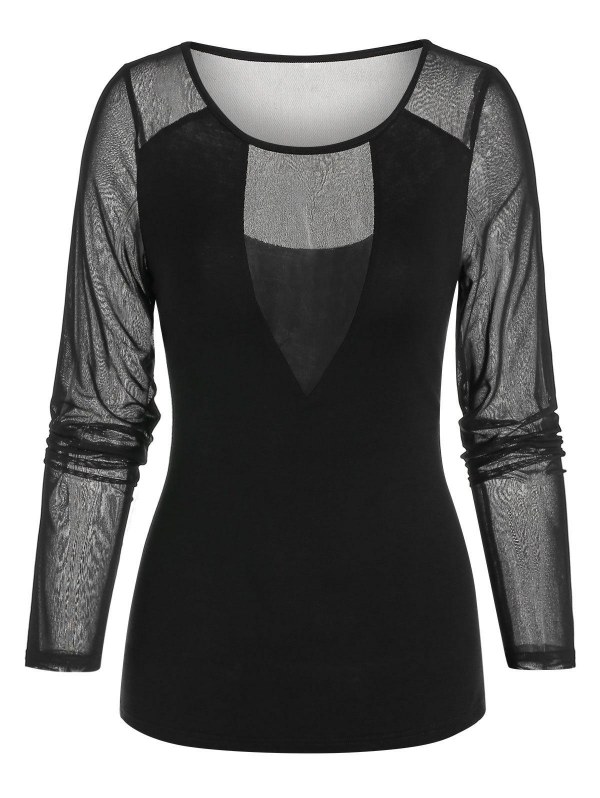 Mesh Insert Long Sleeve T-shirt