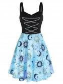 Metal Chain Starry Print Mini Cami Dress