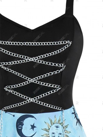 Metal Chain Starry Print Mini Cami Dress