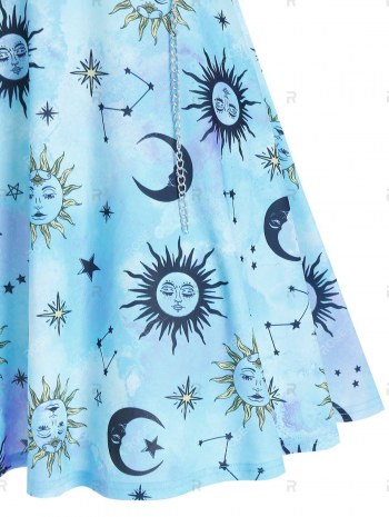 Metal Chain Starry Print Mini Cami Dress