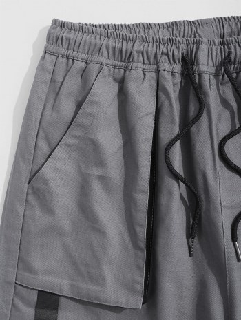 Multi-pocket Strap Design Solid Color Cargo Shorts