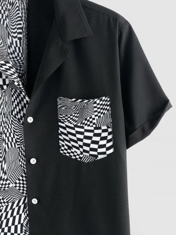 Op Art Print Colorblock Shirt