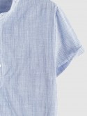 Pinstripe Print Half Button Short Sleeve Office Shirt