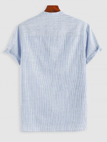 Pinstripe Print Half Button Short Sleeve Office Shirt
