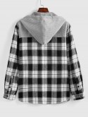 Plaid Corduroy Patchwork Hooded Shirt