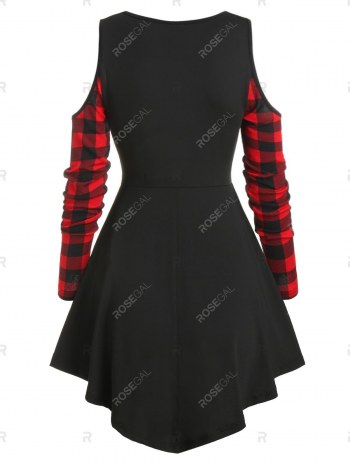 Plaid Print Cold Shoulder Chain Detail T-shirt