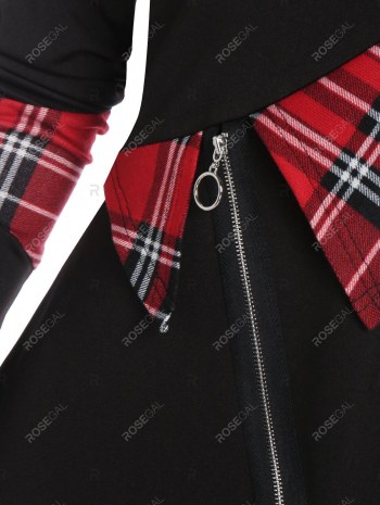 Plaid Ruffle Zipped T Shirt