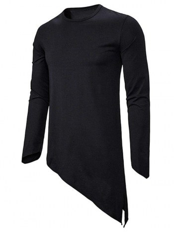 Plain Asymmetrical Slit Gothic T Shirt