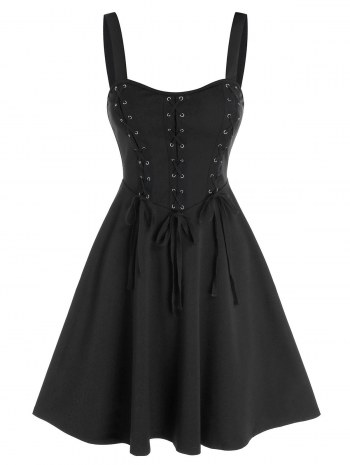 Plain Lace Up Cami A Line Dress