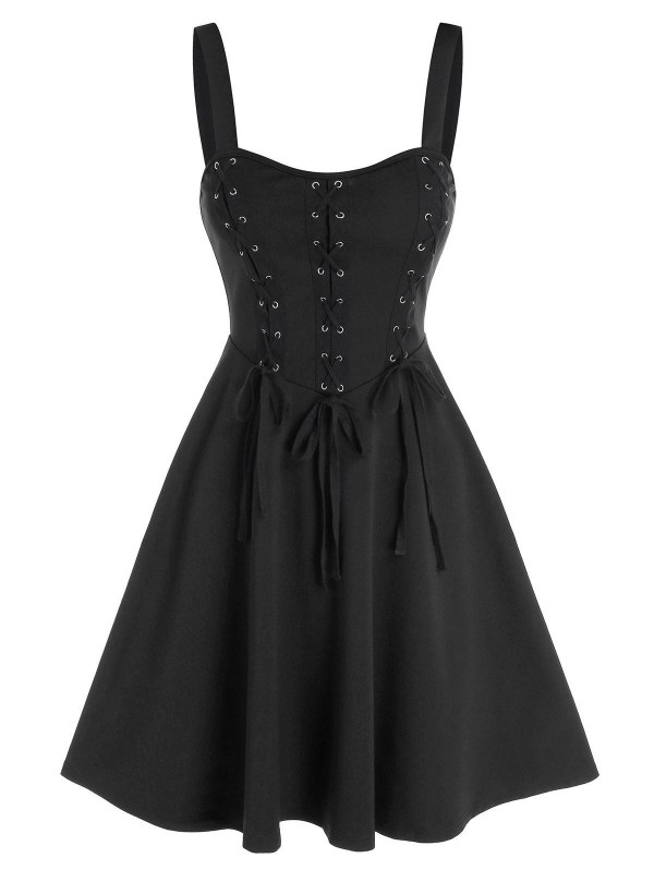 Plain Lace Up Cami A Line Dress