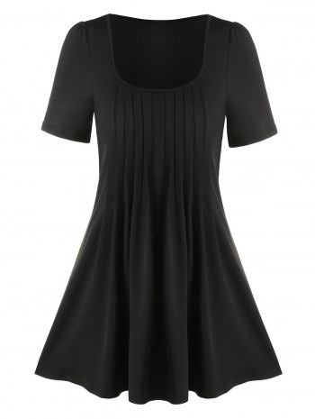 Plain Scoop Neck Pleated T Shirt