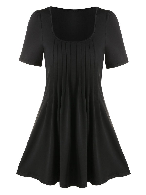 Plain Scoop Neck Pleated T Shirt