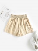 Pockets Solid Tie Waist Paperbag Shorts