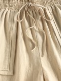 Pockets Solid Tie Waist Paperbag Shorts