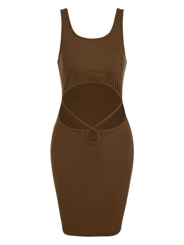 Rib Knit Midriff Baring Mini Dress