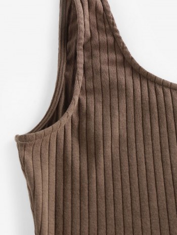 Rib Knit One Shoulder Crop Tank Top