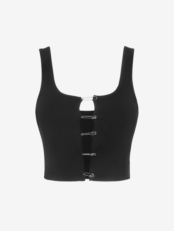 Rib-knit Pins Cropped Tank Top