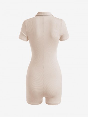 Rib-knit Ruched Button Down Shirt Romper