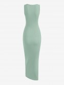 Rib-knit Twist Cutout Split Side Slinky Tank Dress