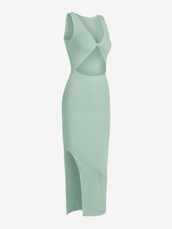 Rib-knit Twist Cutout Split Side Slinky Tank Dress