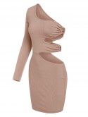 Ribbed Cutout One Shoulder Ring Dress