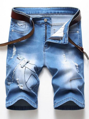 Ripped Patchworks Design Denim Shorts