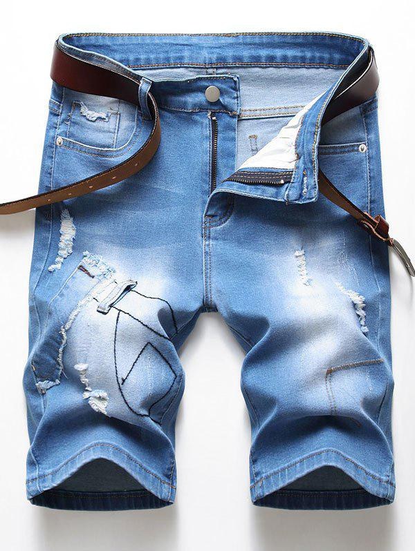 Ripped Patchworks Design Denim Shorts