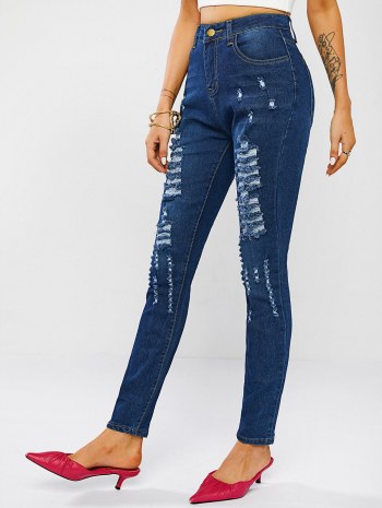 Ripped Zipper Fly Skinny Jeans