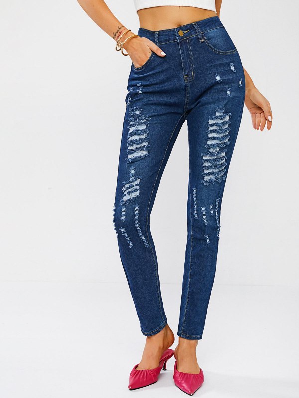 Ripped Zipper Fly Skinny Jeans