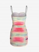 Ruched Chains Tie Dye Mesh Slinky Dress