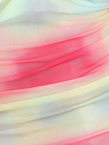 Ruched Chains Tie Dye Mesh Slinky Dress